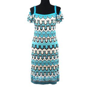 Missoni Teal Brown Knit Ruffle Cold Shoulder Chevron Perforated Mini Dress 42